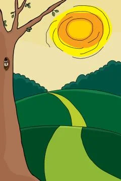 Owl and tree in summer Stock Illustration
