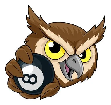 Owl Bird Billiards Pool 8 Ball Cartoon Team Mascot Stock Illustration