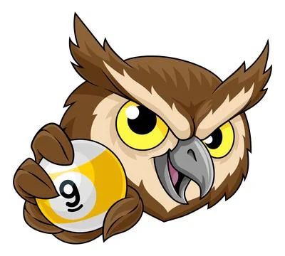 Owl Bird Billiards Pool 9 Ball Cartoon Team Mascot Stock Illustration
