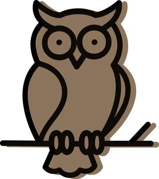 Owl bird sitting on tree branch Ilustração Stock