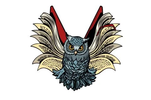Owl book flies, isolate on white background Stock Illustration