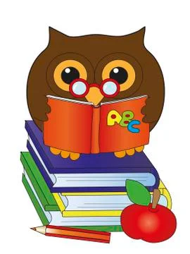 Owl with books Stock Illustration