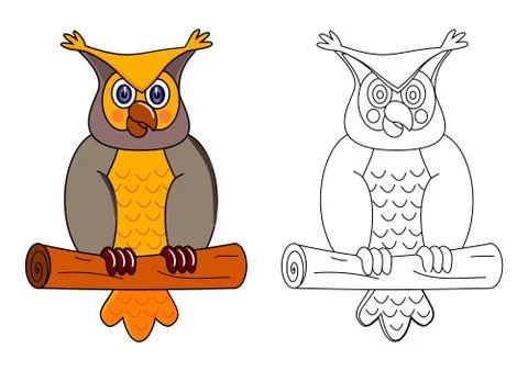 Owl on a branch as coloring Illustrazione stock