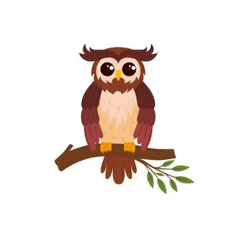 Owl on a branch in flat style Stock Illustration