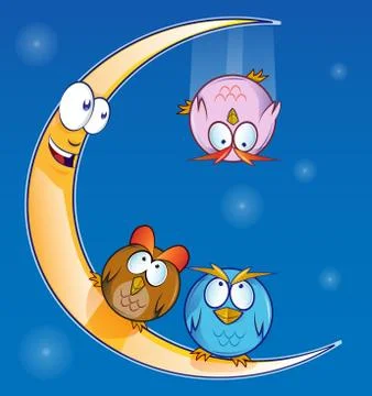 Owl cartoon on the moon Ilustração Stock