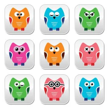 Owl cartoon vector icons set Stock Illustration
