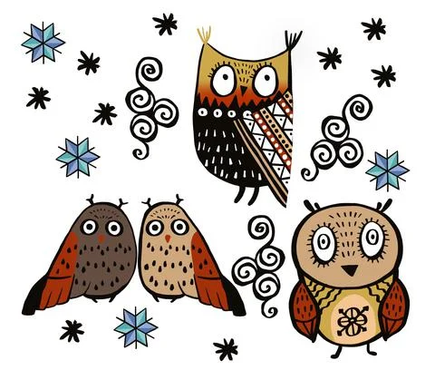 Owl characters. Handmade illustration pattern. Vector illustration 스톡 일러스트