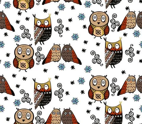 Owl characters. Handmade illustration pattern. fabric, textile illustration Stock Illustration