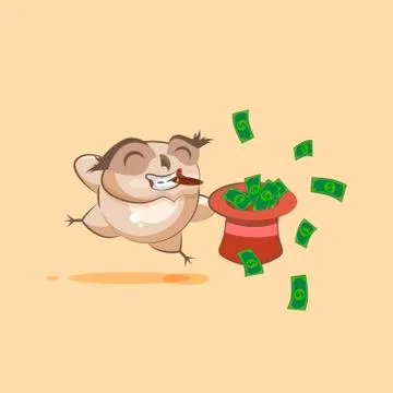Owl cigar jumping for joy with hat of money Stock Illustration