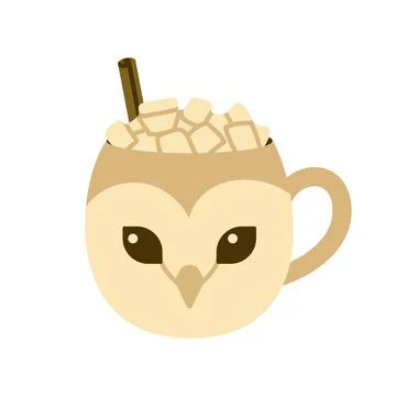 Owl Cocoa Mug Vector Illustration Flat Geometric Cozy Autumn Cup Stock Illustration