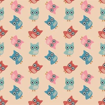 Owl Colorful Seamless Pattern Stock Illustration