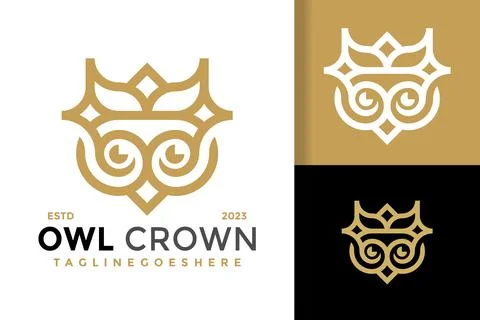 Owl crown logo design vector symbol icon illustration Stock Illustration