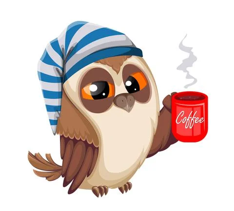 Owl with a cup of coffee. Back to school concept Stock Illustration