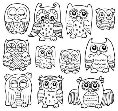 Owl drawings theme Stock Illustration