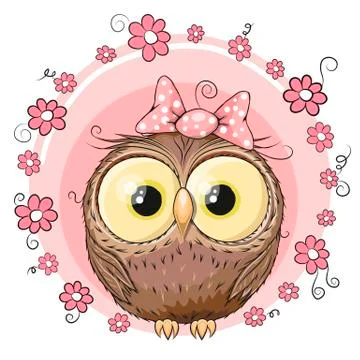 Owl with flowers Stock Illustration