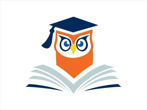 Owl in front of an open book Stock Illustration