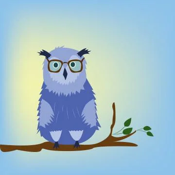 Owl with glasses on the blue background. Stock Illustration