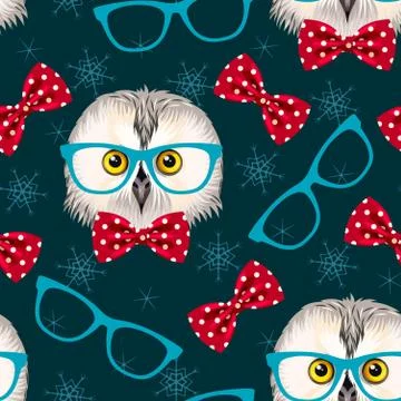 Owl with glasses seamless Stock Illustration