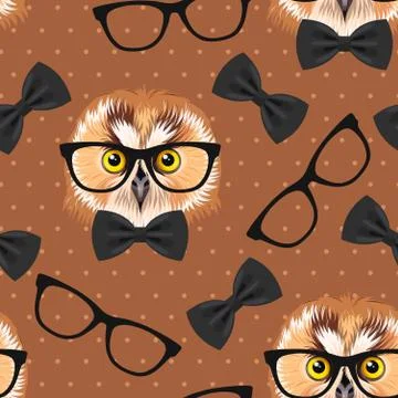 Owl with glasses seamless Stock Illustration