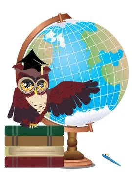 Owl with Globe Stock Illustration