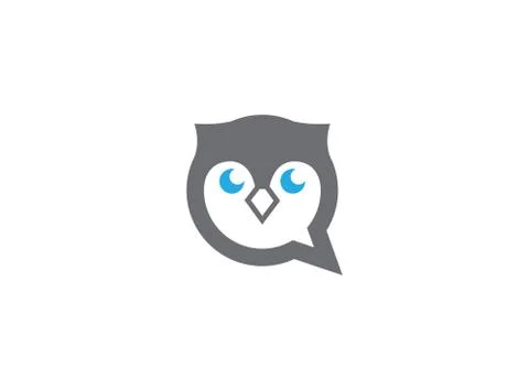 Owl head and face in a chat icon for logo design Stock Illustration