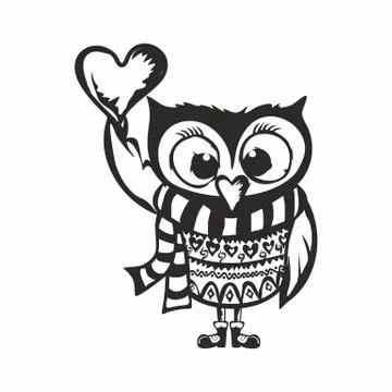 Owl with heart Stock Illustration