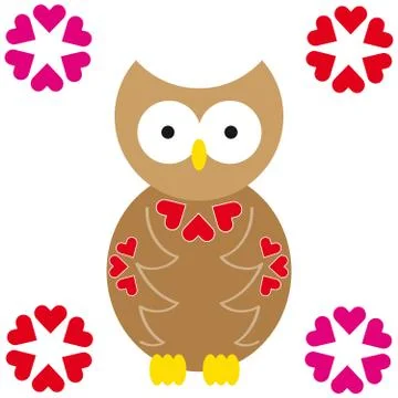 Owl with hearts on white background Illustrazione stock