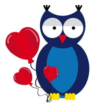 Owl with hearts on white background Stock Illustration