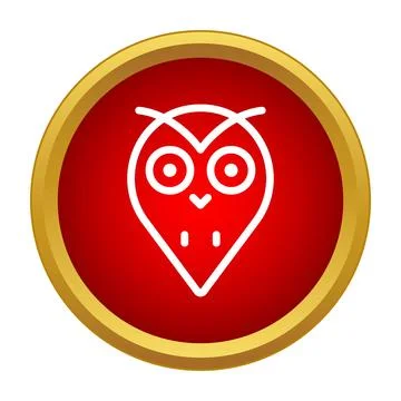 Owl icon on red gold button 스톡 일러스트