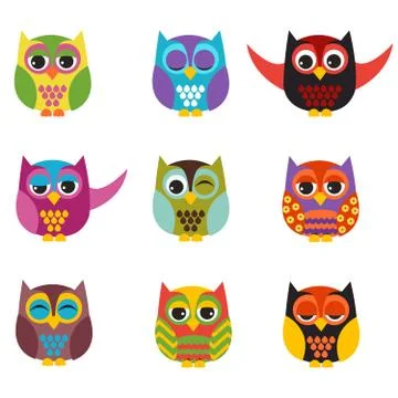 Owl icon set Stock Illustration
