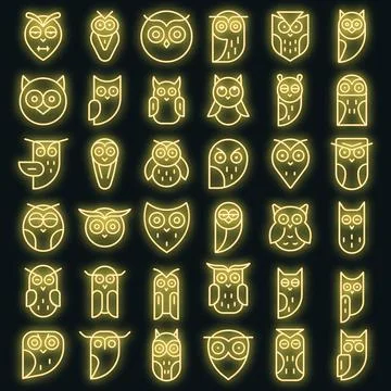 Owl icons set vector neon Stock Illustration