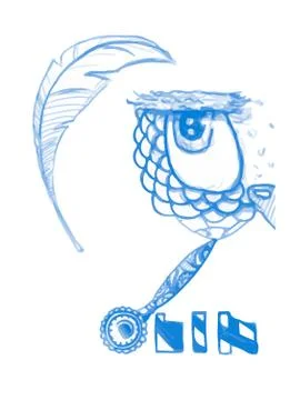 Owl isolated. Cute boho pattern bird. Vector. Blue Coloring book page for adult Stock Illustration