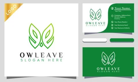 Owl Leaf Logo Design Vector Illustration Template. modern logo design busines Illustrazione stock