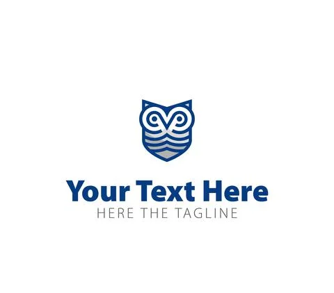 Owl linear drawing in blues and grays. Stylized ready logo Stock Illustration
