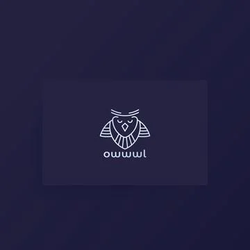 Owl logo, line design on a card Stock Illustration