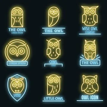 Owl logo set vector neon Stock Illustration