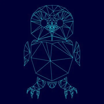 Owl low poly triangulation triangulated polygonal electric cyan blue vibran.. Ilustración de archivo