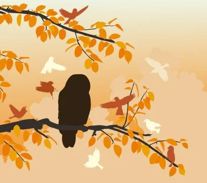 Owl mobbed Stock Illustration