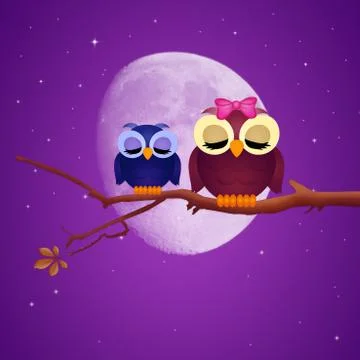 Owl mom on branches Stock Illustration