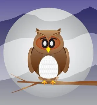 Owl with moon background Stock Illustration