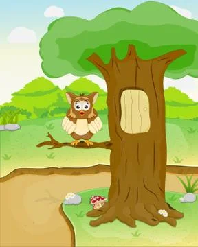 Owl on nature Stock Illustration
