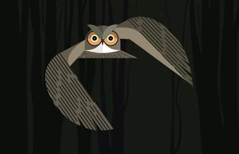 Owl in the night forest Stock Illustration