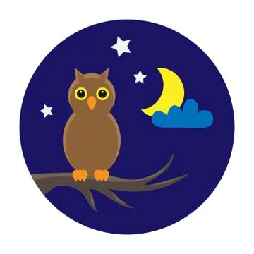 Owl on night sky Stock Illustration