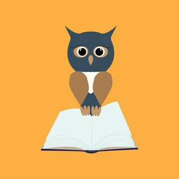 Owl on open empty book. Vector owl character flat design Stock Illustration