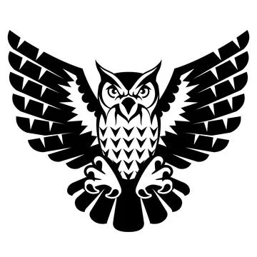 Owl with open wings and claws Stockillustratie