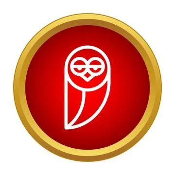Owl outline icon on red circular button symbolizing wisdom Stock Illustration
