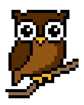 Owl pattern. Pixel owl image. Vector Illustration of pixel art. イラスト素材