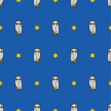 Owl pattern seamless. eagle-owl flat background . bird vector texture Stock Illustration