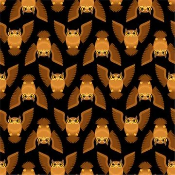 Owl pattern seamless. Eagle-owl bird background. vector ornament. Baby fabric Stock Illustration