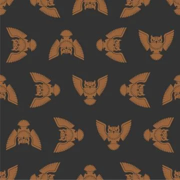 Owl pattern seamless. Eagle-owl bird background. vector ornament. Baby fabric Stock Illustration